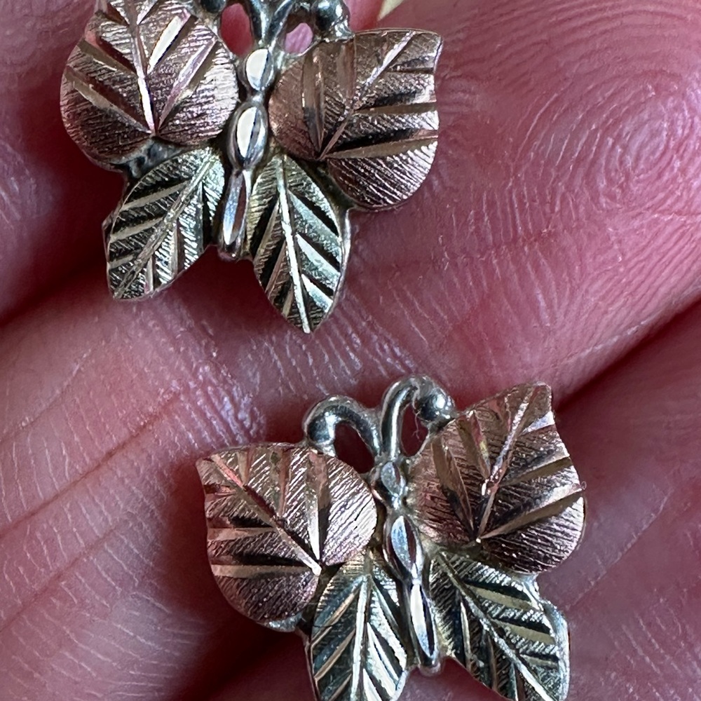 Black Hills Gold 12kt gold set on silver Butterfly Earrings Vintage